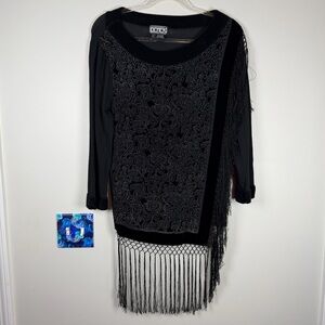 Vintage Berek 2 Sweater Women’s Large Black Floral Beaded  Artsy Fringe Western